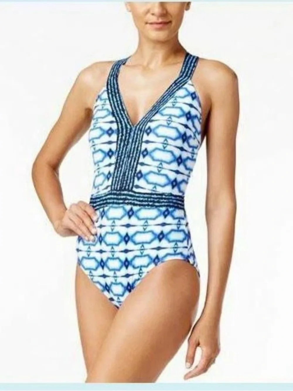 Michael Kors Navy and White Patterned One-Piece Swimsuit